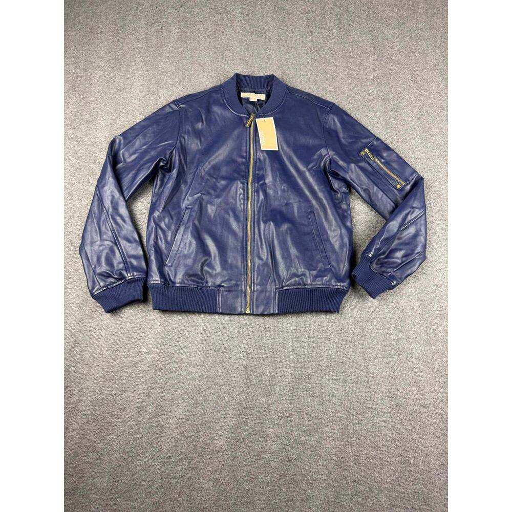 Michael Kors True Navy Leather Bomber Jacket Size‎ Small